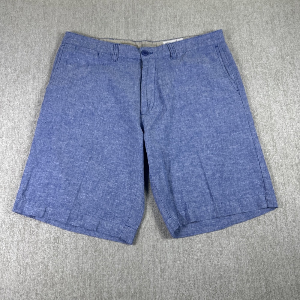 Bruno Shorts Mens 38 Blue Washable Linen Classic Fit Chino Flat Front Pockets